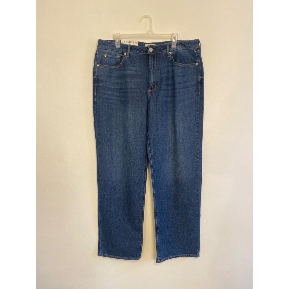 NWT Seven7 Loose Straight Leg Jeans Size 14 High Rise Dark Blue Denim